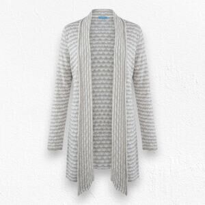 J.McLaughlin Beige Open Front Knit Cardigan Diamond Knit Sweater Size Small